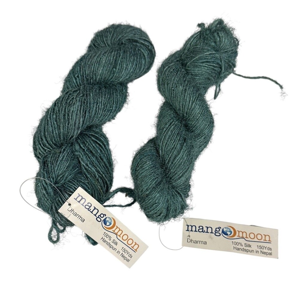 NWT 2 Skeins Mango Moon Dharma 100% Silk Handspun Yarn 300 Yds Total Hydrangea